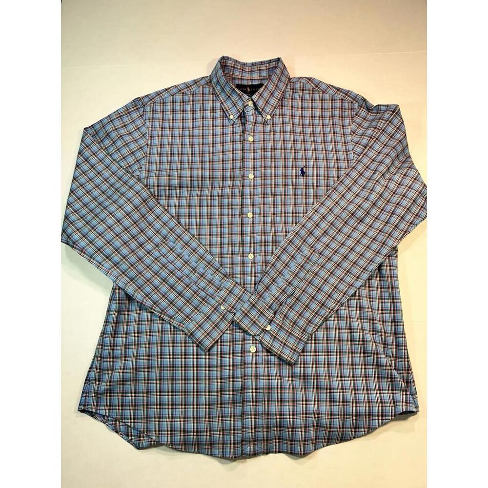 Polo Ralph Lauren Slim Fit Button Down Collard Shirt Men’s XL Blue Plaid